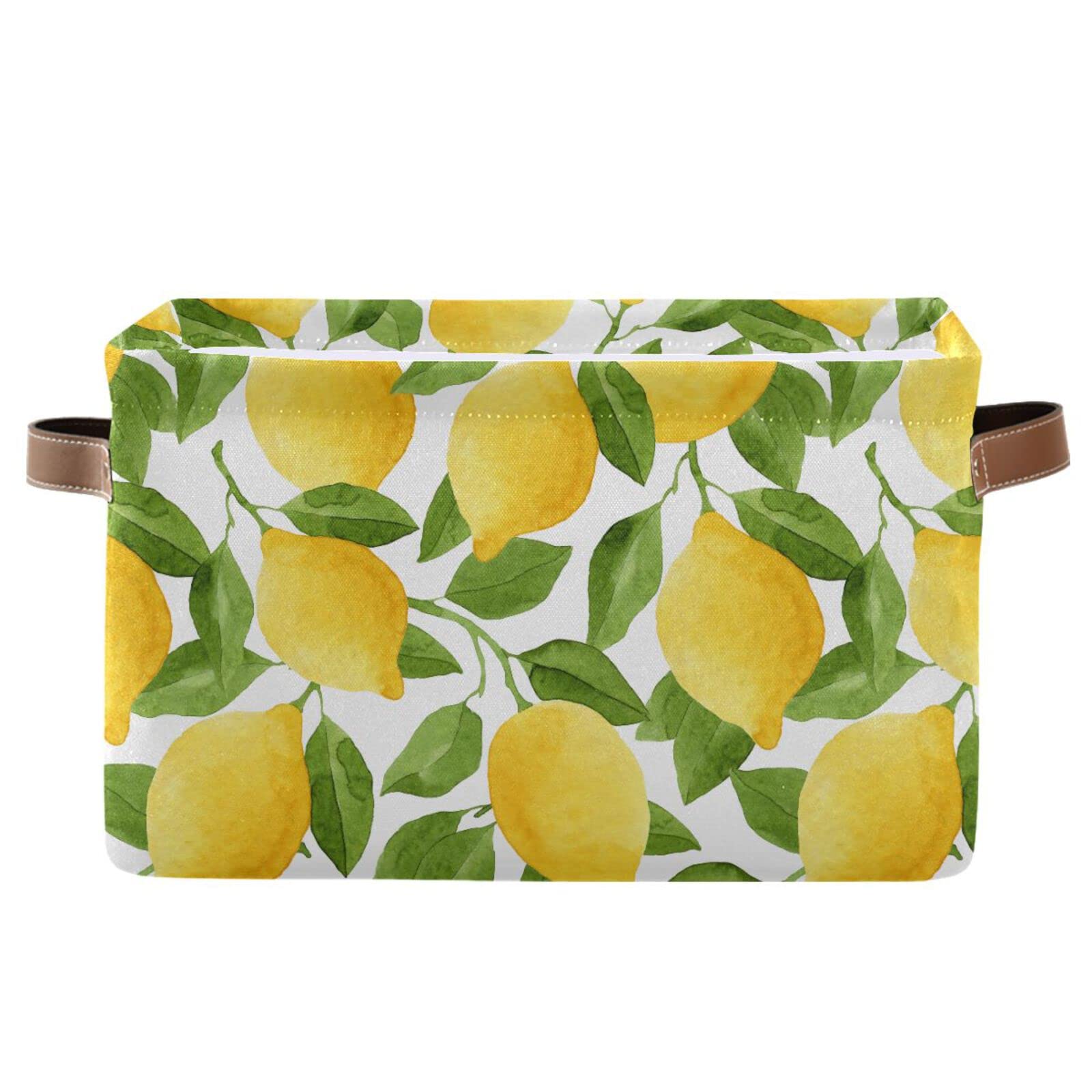 WIHVE Storage Bins Lemon Fabric Storage Basket for Organizing Closet Shelf Organizer Basket with Handles