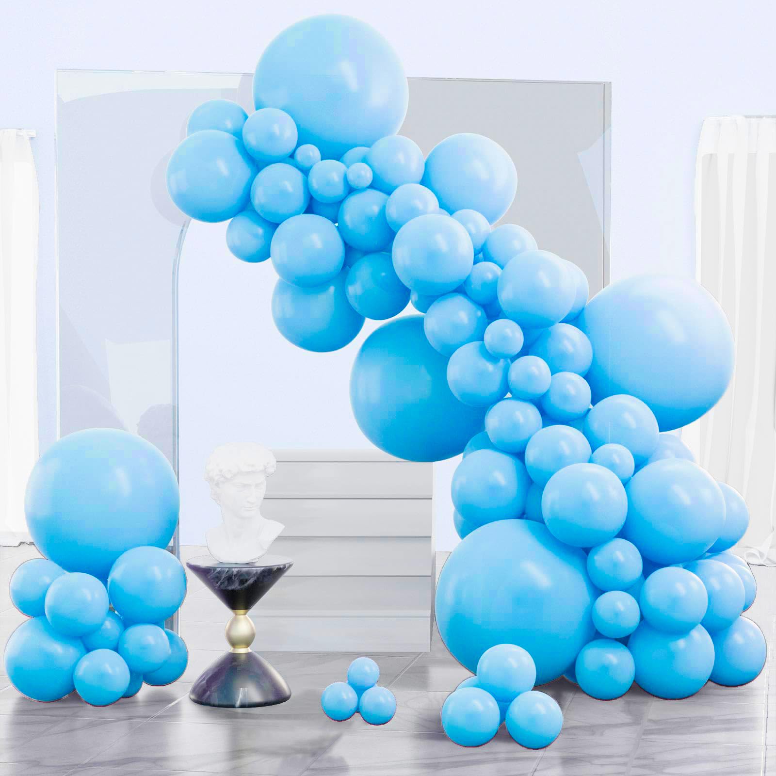 PartyWoo Blue Balloons 130 pcs Sky Blue Balloons Different Sizes Pack of 18 12 10 5 Inch Baby Blue Balloon Arch Kit Balloon Garland for Birthday Graduation Boys Baby Shower Party Decorations Blue-Y20