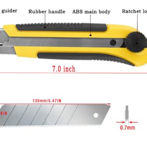 FeiLyKi 25mm 3-Pack Box Cutter Construction knife Heavy Duty Utility Knife Exacto knife,Retractable 10 SK5 Snap Off Blades-2063