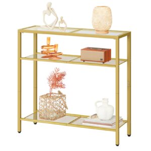 HOOBRO 29.5" Narrow Console Table, 3-Tier Tempered Glass Sofa Table, Small Side Table, Modern Entryway Table, for Entrance, Living Room, Foyer, Hallway Bedroom, Gold GD21XG01G1