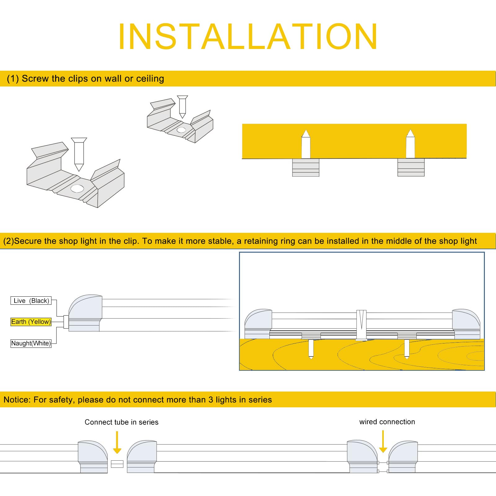 Giwsge 4FT LED Shop Light for Workshop Garage 12-Pack 50W 5000K Daylight White Super Bright 7500LM, Linkable, Link Max 6 Lights, Plug in Play Long Life