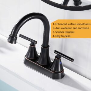 Bathroom Sink Faucet 4 Inch 2 Handle Centerset Oil Rubbed Bronze Lead-Free Modern Bathroom Faucet Vanity Faucet with Pop-up Drain Stopper and Supply Hoses