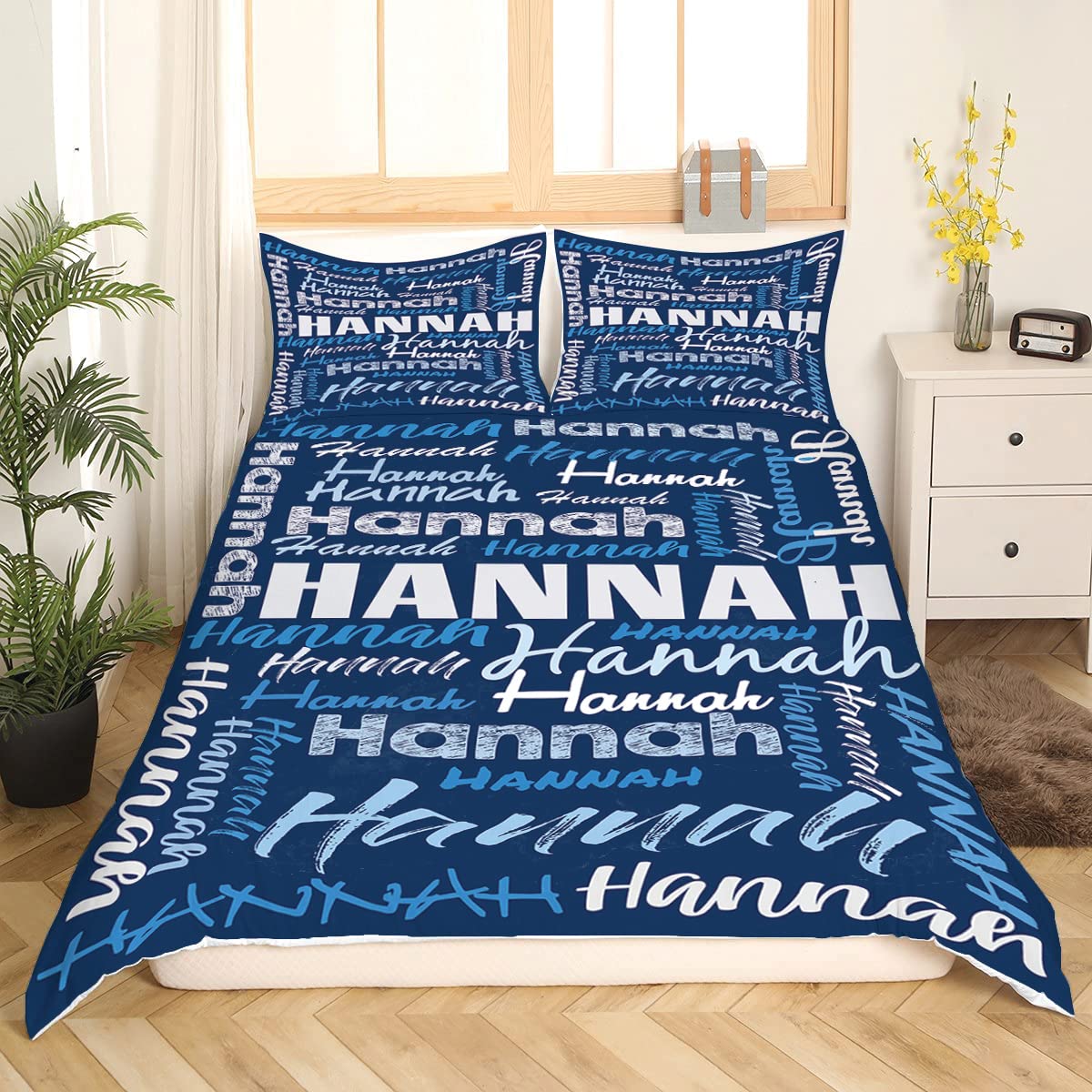 Amazing Personalized Name Bedding Set, Customized Name Bedding Full Twin Queen King, Custom Your Name Comforter Set 3 Pcs Bed Set With Name on It, Custom Name Bedroom Decor for Boys, Girls (Blue)