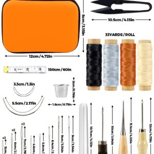 PLANTIONAL Leather Repair Sewing Kit: 31pcs Leather Working Tools with Pro Waxed Thread, Large Eye Hand Sewing Needles, 3 Versatile Awl, Heavy Duty Sewing Kit for Car, Upholstery, Vinyl, Canvas 02