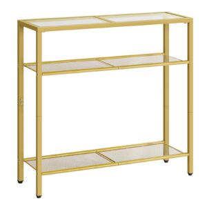 hoobro 29.5" narrow console table, 3-tier tempered glass sofa table, small side table, modern entryway table, for entrance, living room, foyer, hallway bedroom, gold gd21xg01g1