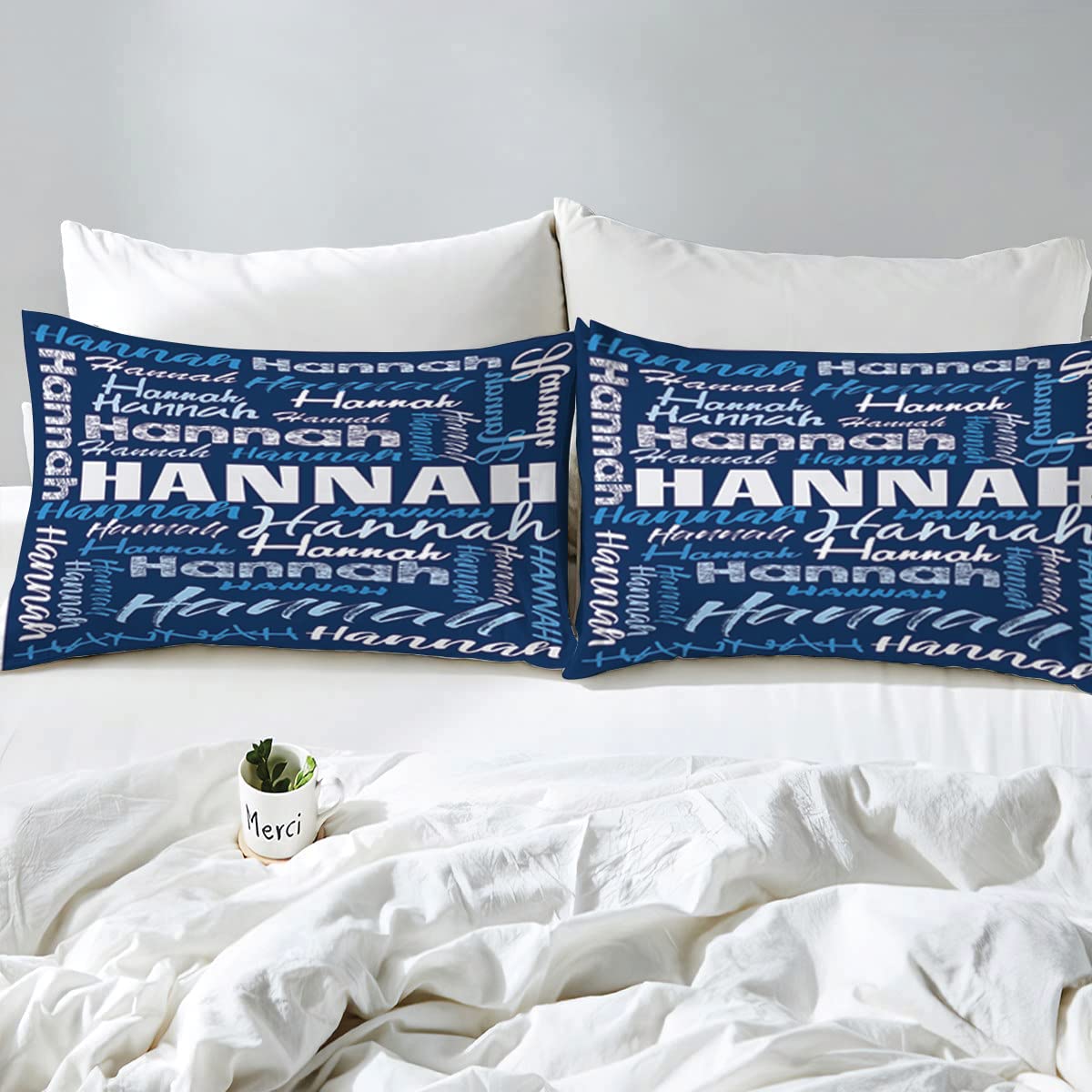 Amazing Personalized Name Bedding Set, Customized Name Bedding Full Twin Queen King, Custom Your Name Comforter Set 3 Pcs Bed Set With Name on It, Custom Name Bedroom Decor for Boys, Girls (Blue)