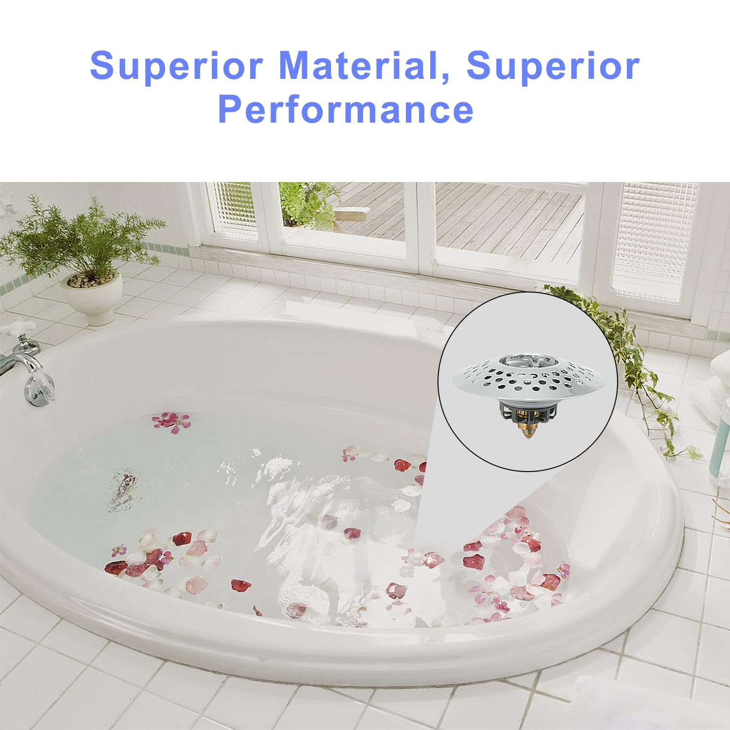 Tub Stopper Bathtub Drain Stopper- Universal Pop Up Tub Drain Stopper for Bathtub Bathroom Sink Drains Anti Clog Sink Drain Filter with Hair Catcher, Easy Install Drain Stopper &Curtain Clips