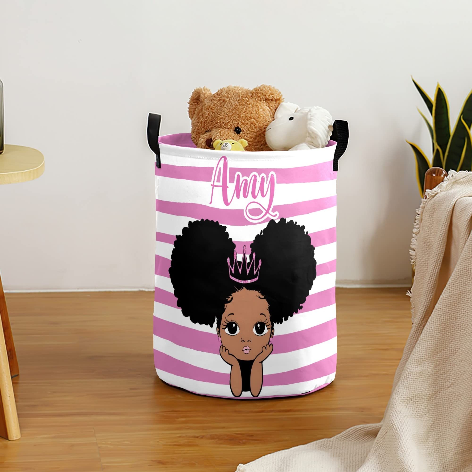 Personalized Collapsible Laundry Basket for Girls Kids,Cute Pink Baby Laundry Hamper with Handle,Custom Nursery Hamper with Name