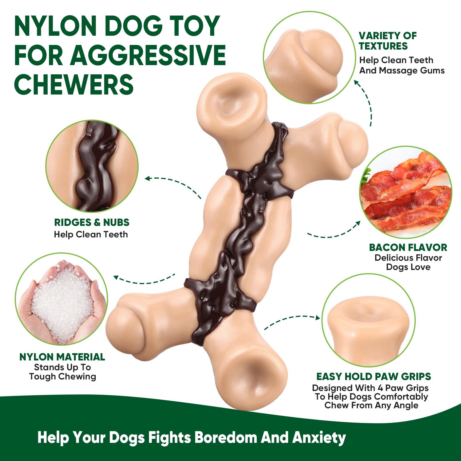 Indestructible Dog Chew Toys for Aggressive Chewers Large Breed,Dog Toys for Boredom and Stimulating,Nylon Dog Bones for Aggressive Chewers