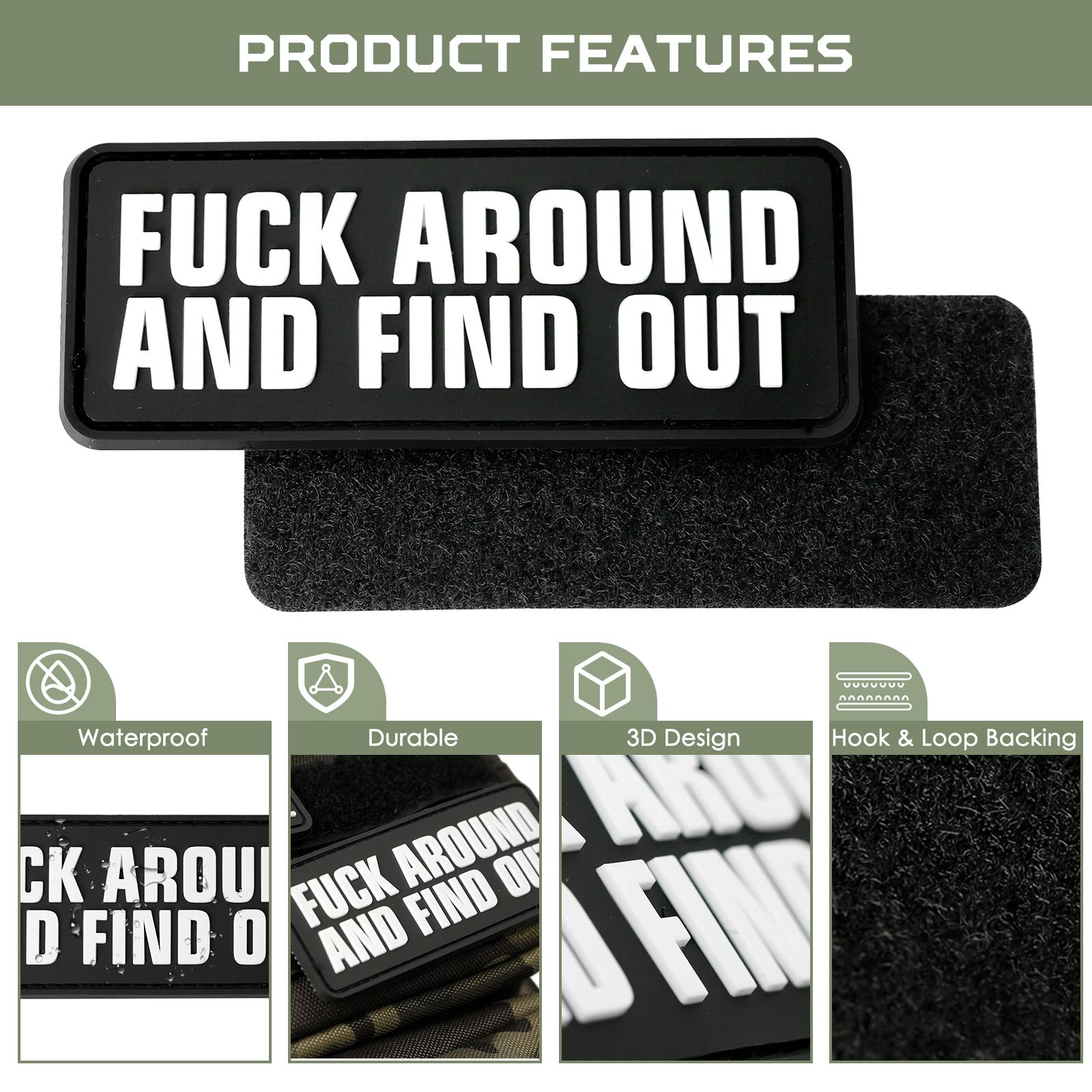 XMJY FAFO PVC Patch - 1 Pc Fuck Around and Find Out Patch, Funny Tactical Morale Hook and Loop Patch for Backpacks, Dog Harnesses, Army Vests, Hats, Helmets