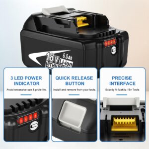 BL1860B Replacement Battery for 18V Battery Lithium-ion Compatible with 18 Volt BL1850B BL1840B BL1830B BL1835 BL1840 BL1850 BL1860 LXT400 Battery with LED Indicator Cordless Tool Battery (Black)