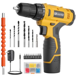 fadakwalt cordless drill set,12v power drill set with battery and charger, electric drill driver/drill bits, 3/8'' keyless chuck,21+1 torque setting, 180 inch-lbs, with led electric drill set (yellow)