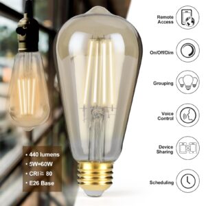 OPPLE Smart LED Filament Bulb, Smart Light Bulbs Bluetooth and WiFi Vintage Filament Light Bulb Work with Alexa & Google Home, ST19 Smart Edison Bulb 2100k 60 Watt Equivalent, No Hub Required, 4 Pack