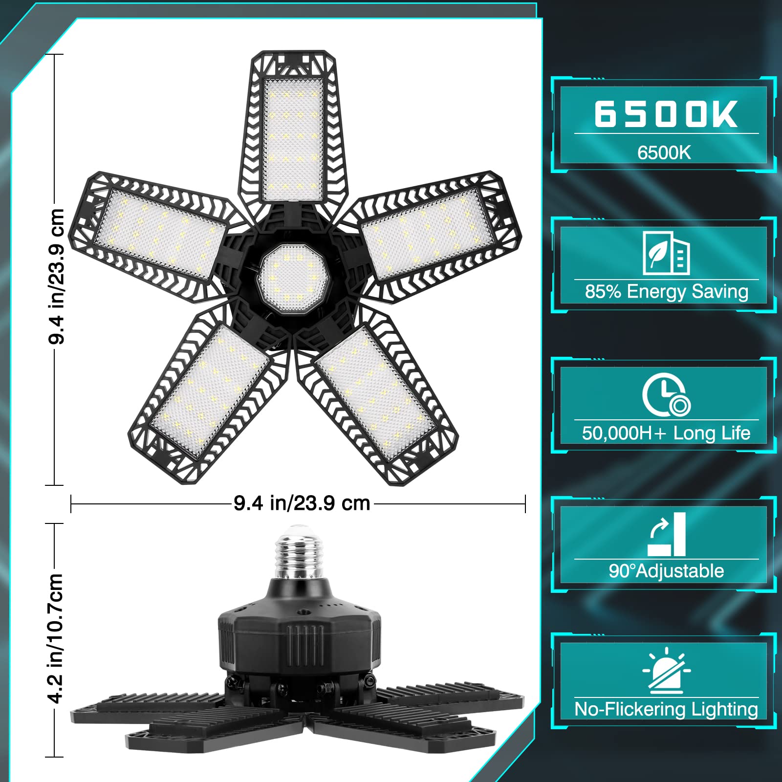 YIBIDAMA LED Garage Lights 2 Pack, 165W Super Bright Garage Light with 5 Deformable Panels, 16000LM 6500K Garage Lights Ceiling LED, Garage Lighting with E26/E27 Screw Socket for Warehouse Workshop