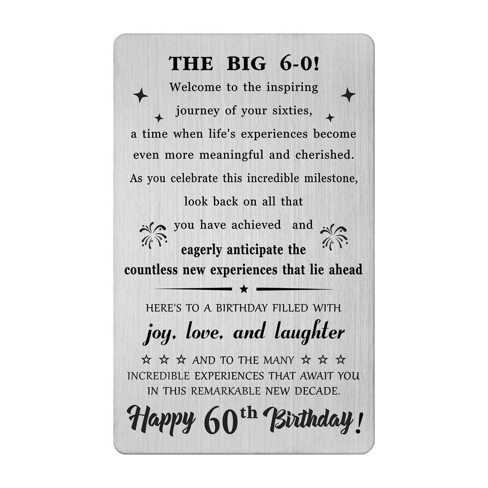 BAZLJY 60th Birthday Card - 60th Birthday Gifts for Men Women - 60 Year Old Birthday Engraved Wallet Card for Him Her