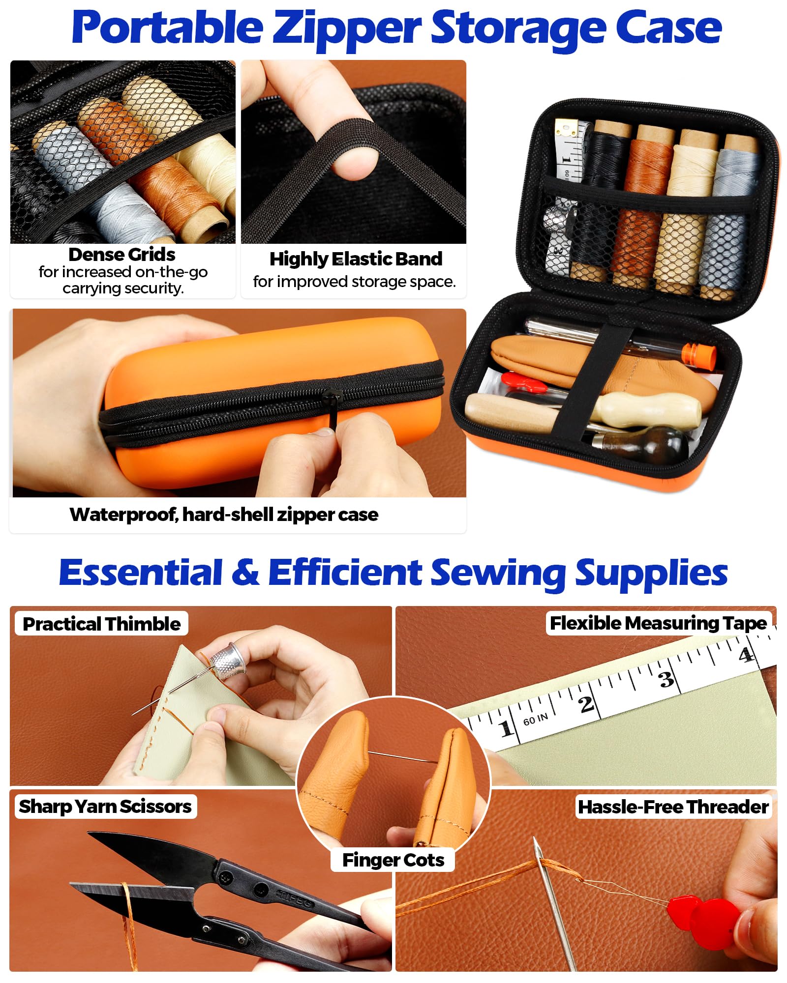 PLANTIONAL Leather Repair Sewing Kit: 31pcs Leather Working Tools with Pro Waxed Thread, Large Eye Hand Sewing Needles, 3 Versatile Awl, Heavy Duty Sewing Kit for Car, Upholstery, Vinyl, Canvas 02