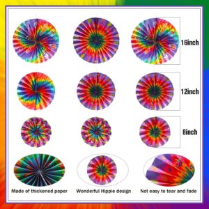 Outus 9 Pcs Tie Dye Party Supplies Groovy Hippie Hanging Paper Fans Classroom Decoration 60s Party Hanging Decoration Peace and Love Sign for Carnival Hippie Groovy Theme Birthday Party Ceiling