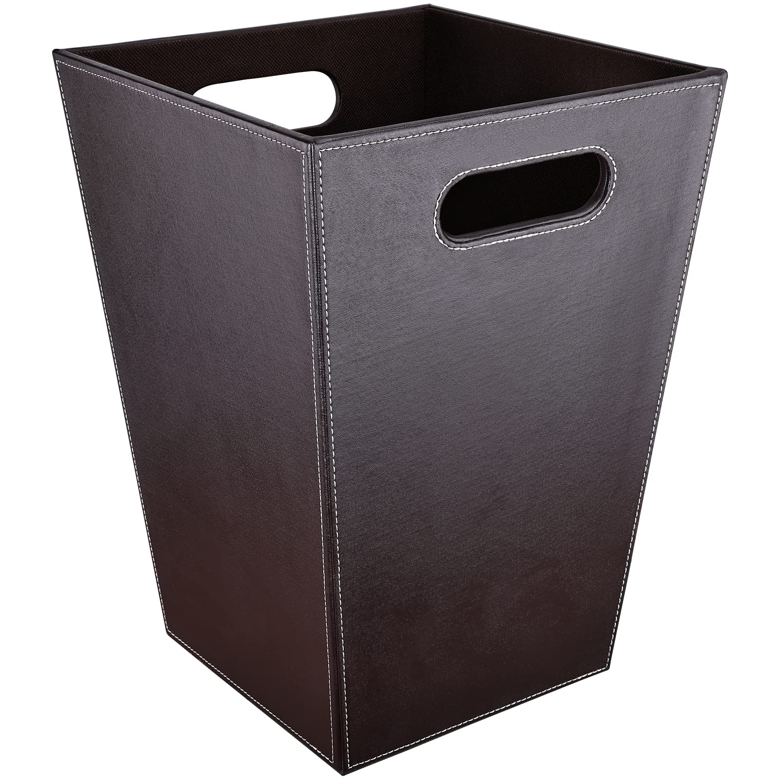 Leather Trash Can Bathroom Wastebasket, 16L/4.2 Gallon Office Garbage Can with Handles for Near Desk, Square Bedroom Waste Basket Bin for Home Dorm Decorative Brown