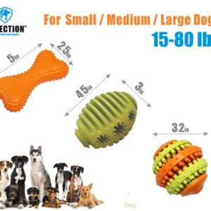 PETFECTION Dog Chew Toys 3 Pack, Dog Toys for Aggressive Chewers Large Breed, Multifunctional Teeth Cleaning and Gum Massage, Tough Dog Toys from 100% Natural Rubber for Large and Medium Dogs