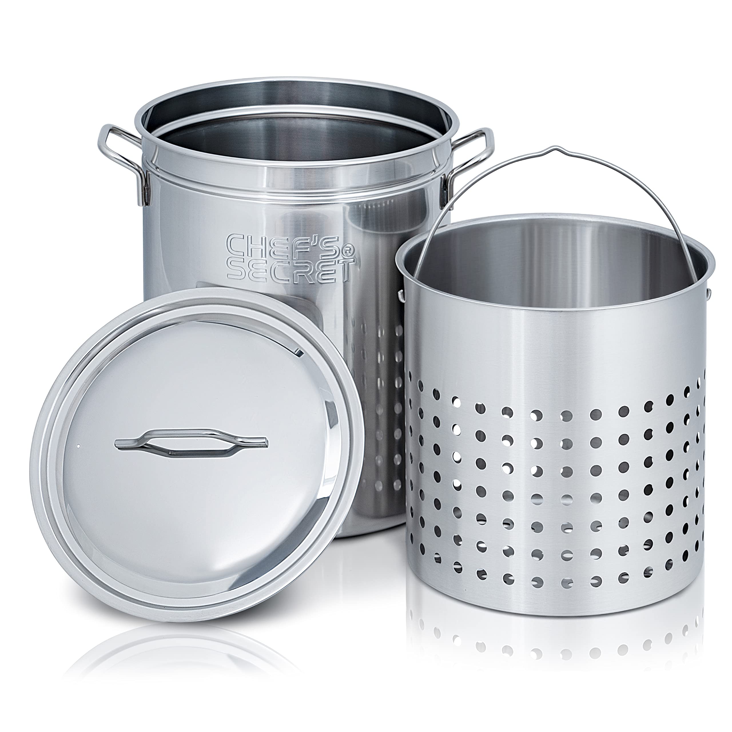 Chef's Secret 44 Quart Stainless Steel Stockpot w/Basket Perfect for Gumbo, Spaghetti, Crawfish Boils, Stews and Gumbo