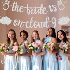 The Bride Is on Cloud 9 Bachelorette Party Banner, Glitter Silver Hanging Cloud Decorations Bridal Shower Sign Party Favors Hen Parties Engagement Wedding Receptions Party Supplies