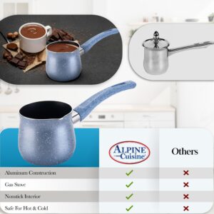 Alpine Cuisine Coffee Warmer 28oz Nonstick Coating, Marble Blue with Bakelite Handle, Turkish Coffee Maker Butter Warmer Aluminum Greek Coffee Heating Melting Milk Pot for Home & Café