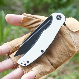 Miguron Knives M Velona Folding Knife,4.03" Black PVD 14C28N Blade White G10 Handle With Titanium Pocket Clip,Camping Hiking Pocket Knife MGR-8003WHII