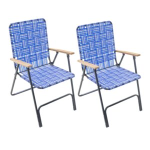 garden elements folding outdoor patio/lawn pool chair grey with blue woven fabric and arm rests (2 pack)