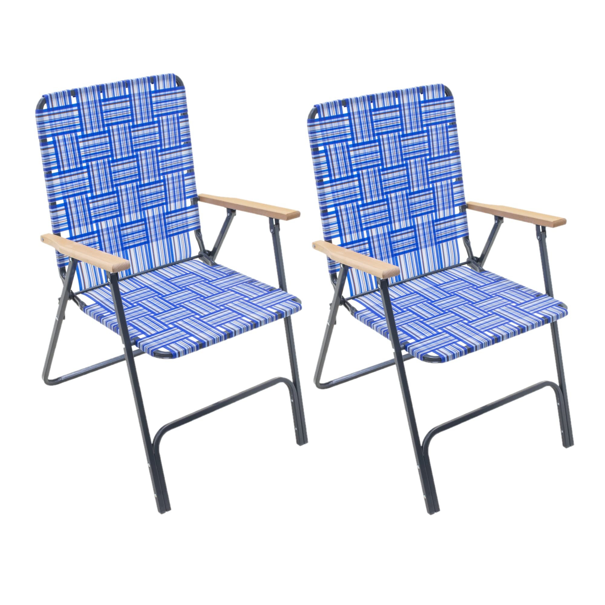 Garden Elements Folding Outdoor Patio/Lawn Pool Chair Grey with Blue Woven Fabric and Arm Rests (2 Pack)