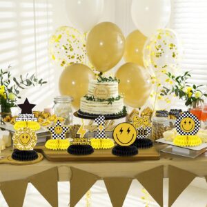 Outus 9 Pcs One Happy Dude Honeycomb Centerpiece One Happy Dude 1st Birthday Party Decoration Set Smile Face Table Toppers Centerpieces Party Supplies for Wedding Baby Shower Birthday Party Home Decor