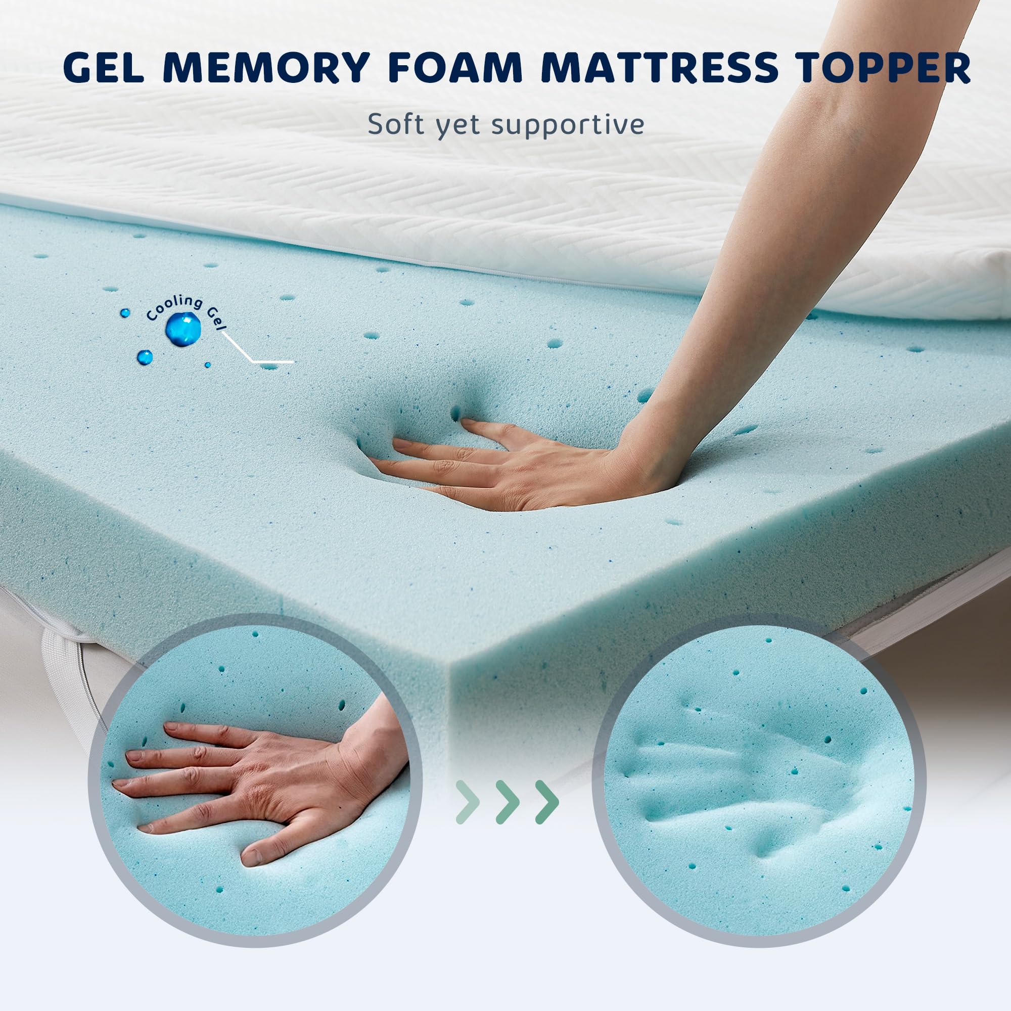 Homemate Memory Foam Mattress Topper Full, 3 Inch Gel Cooling Mattress Pad High Density Foam Firm Mattress Topper, Soft Pressure Relieve Bed Topper CertiPUR-US, Non-Slip Removable & Washable Cover