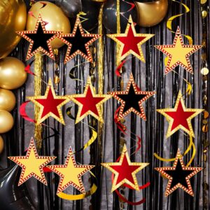 Lenwen 39 Pieces Star Style Red Gold and Black Hanging Swirls for Movie Night Decorations Red Carpet Party Decorations Bridal Shower Birthday Party Supplies