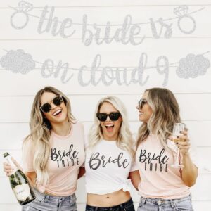 The Bride Is on Cloud 9 Bachelorette Party Banner, Glitter Silver Hanging Cloud Decorations Bridal Shower Sign Party Favors Hen Parties Engagement Wedding Receptions Party Supplies