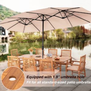 PHI VILLA 9 Pieces Acacia Wood Patio Dining Set for 8, Expandable Teak Dining Table & Wooden Chairs with Cushions, Farmhouse Dining Furniture Set for Outdoor Deck, Yard, Porch