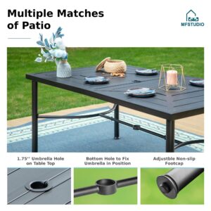 MFSTUDIO 8 Pieces Patio Umbrella Dining Sets, with 6 Swivel Chairs, 1 Stamped Rectangular and 1 x 13 Ft Beige Umbrella (Base Not Included), All Weather Heavy Duty Black Frame, Outdoor Furniture for 6