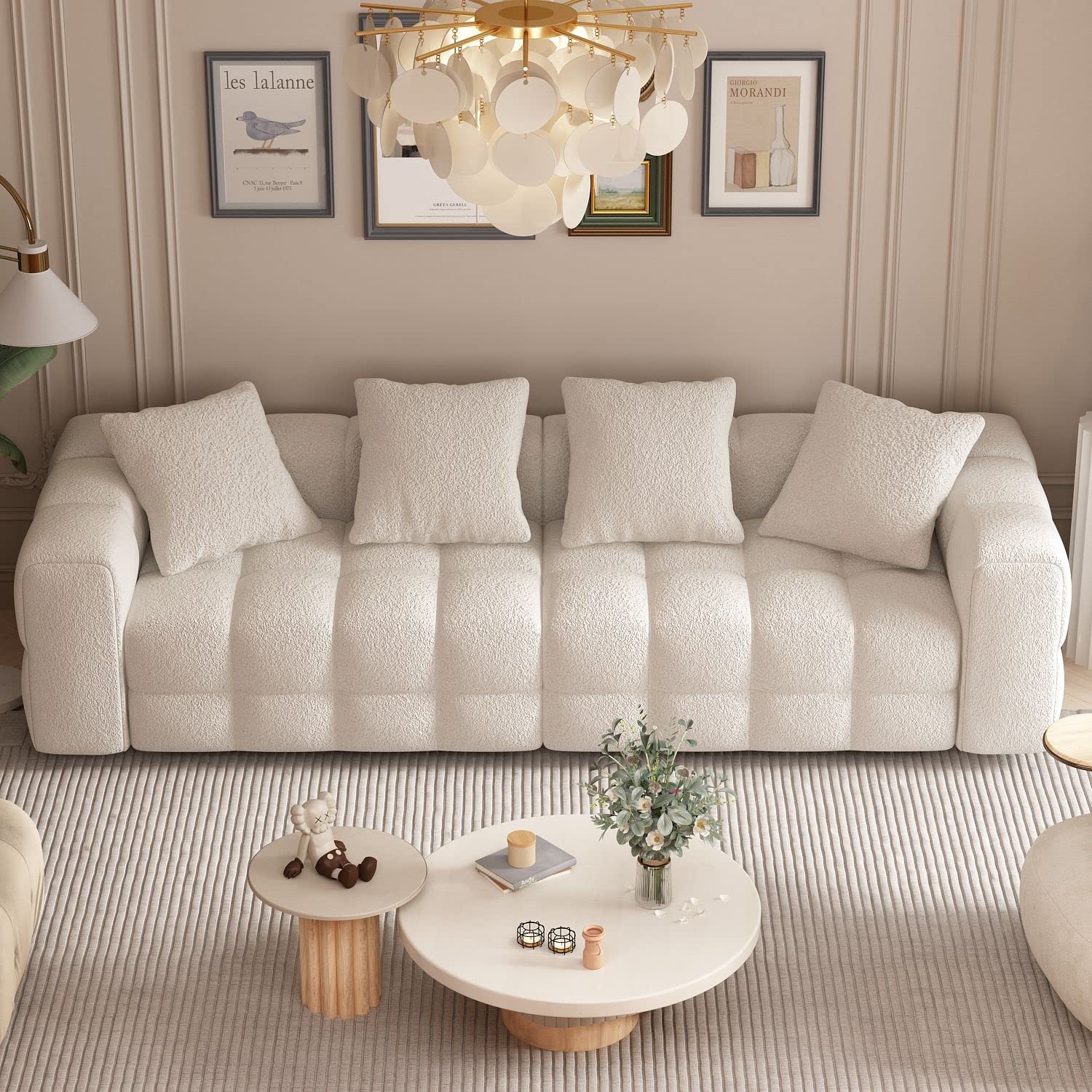 FAMAPY Cloud Sofa Couch for Living Room, Bubble Sofa Couch Upholstered Modern Contemporary Couch, Solid Wood Legs, White (100.8”W x 37.8”D x 20.5”H)