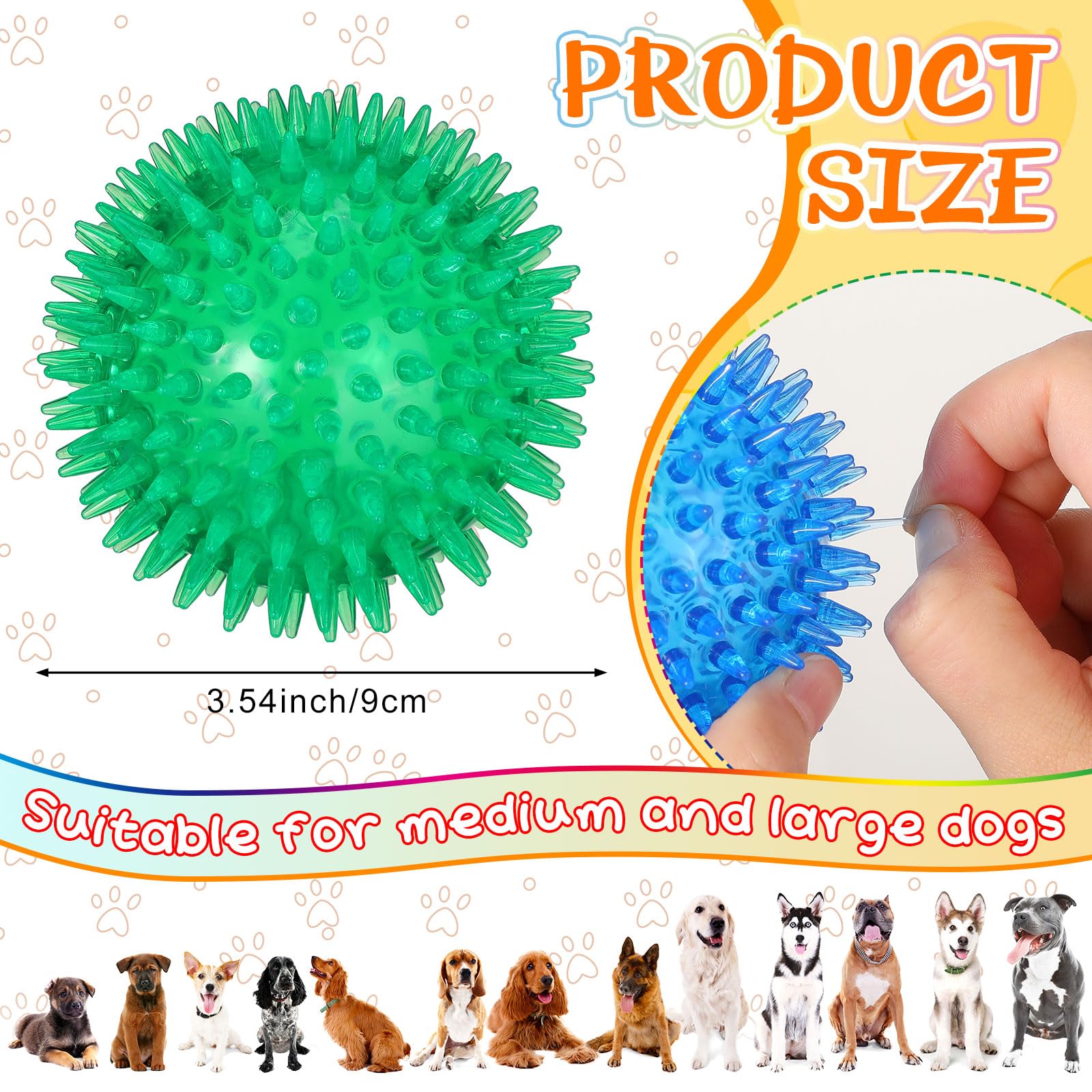 Lenwen 24 Pcs Spikey Dog Balls 3.5 Inch Squeaky Dog Toys Pet Toys Rubber Dog Toy Balls Puppy Chew Toys for Teething Durable Dog Toys for Aggressive Chewers Fetch Toys for Medium Large Dogs