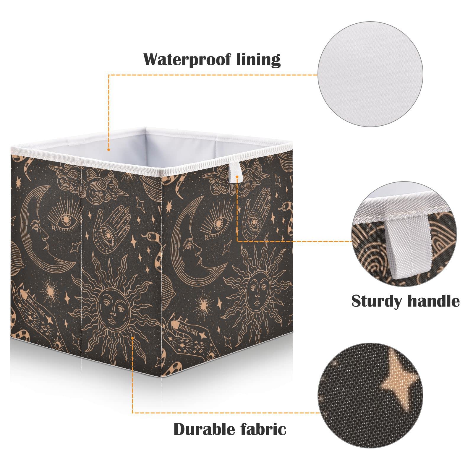 Vnurnrn Fabric Cube Collapsible Storage Cube Boho Celestial Snake Print, Storage Bins with Support Board, Foldable Basket for Shelf Closet Cabinet 11.02×11.02×11.02 in