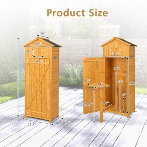 IRONMAX Outdoor Wooden Storage Shed, 71 Inches Outside Vertical Tool Storage Cabinet w/Folding Table & Removable Shelves, Tall Wood Garden Shed for Patio, Deck, Backyard, Lawn