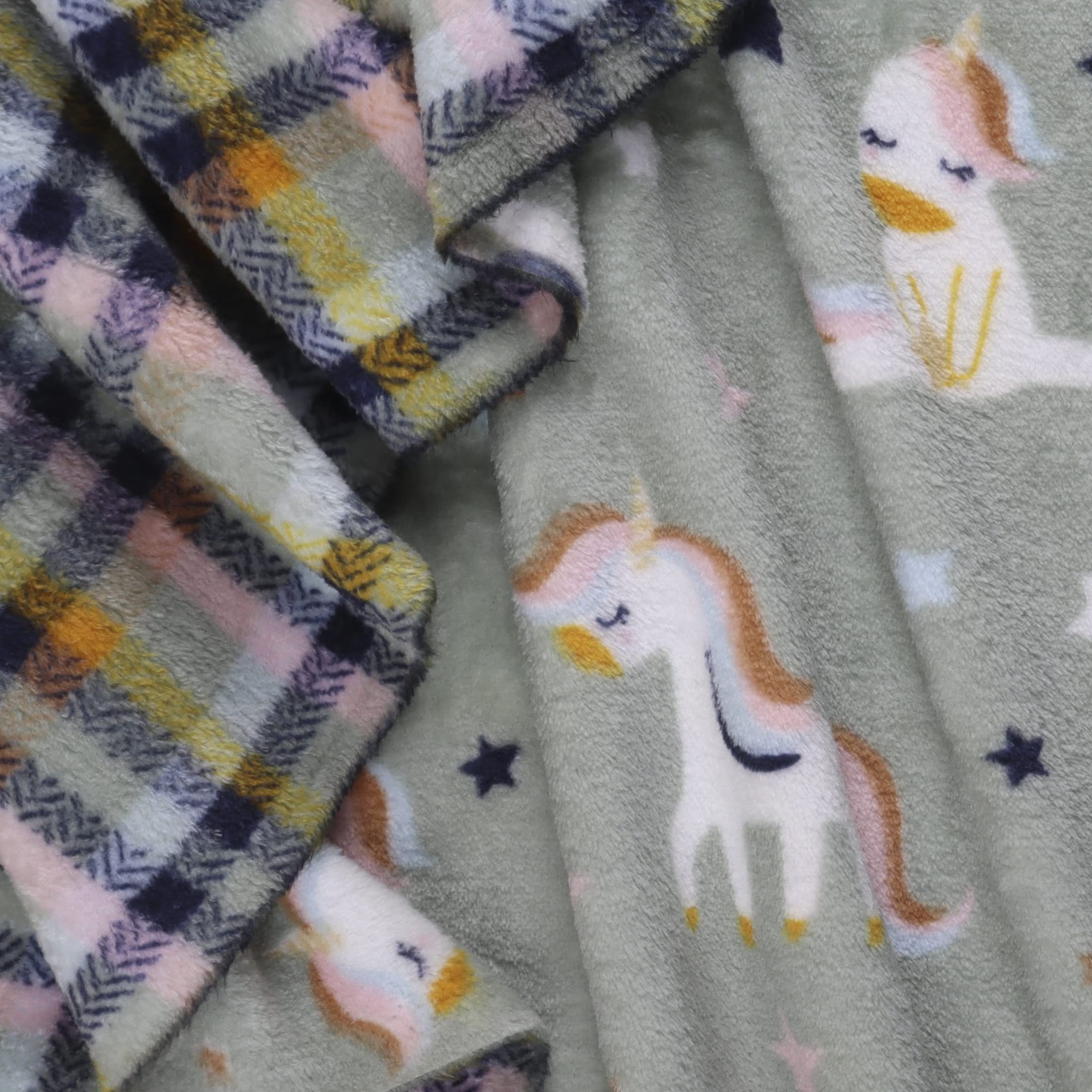 Mook Fabrics Fleece Flannel 2 Sided DP308 Unicorns, Sage Cut by The Yard