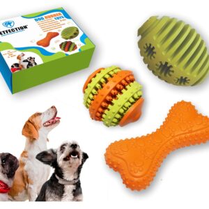 PETFECTION Dog Chew Toys 3 Pack, Dog Toys for Aggressive Chewers Large Breed, Multifunctional Teeth Cleaning and Gum Massage, Tough Dog Toys from 100% Natural Rubber for Large and Medium Dogs