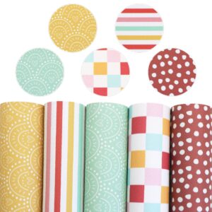 david accessories dots stripe printed faux leather fabric rainbow synthetic leather fabric assorted 5pcs 7.7" x 12.9" (20 cm x 33 cm) for diy earrings bows (dots-stripe)