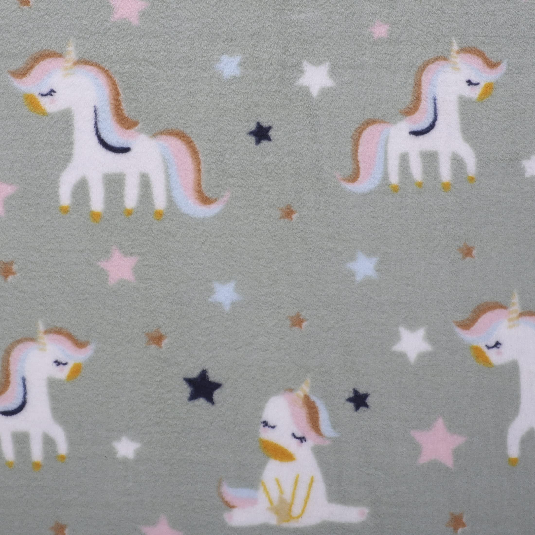 Mook Fabrics Fleece Flannel 2 Sided DP308 Unicorns, Sage Cut by The Yard