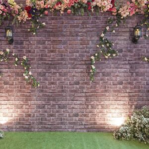 INRUI Spring Flowers Brick Wall Photography Background Garden Floral Wedding Ceremony Bridal Baby Shower Birthday Party Decor Backdrop (10x8FT)