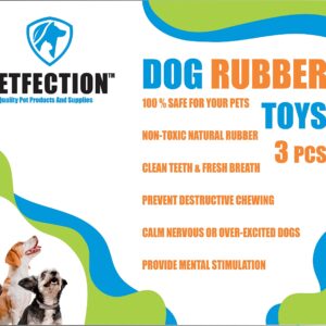 PETFECTION Dog Chew Toys 3 Pack, Dog Toys for Aggressive Chewers Large Breed, Multifunctional Teeth Cleaning and Gum Massage, Tough Dog Toys from 100% Natural Rubber for Large and Medium Dogs