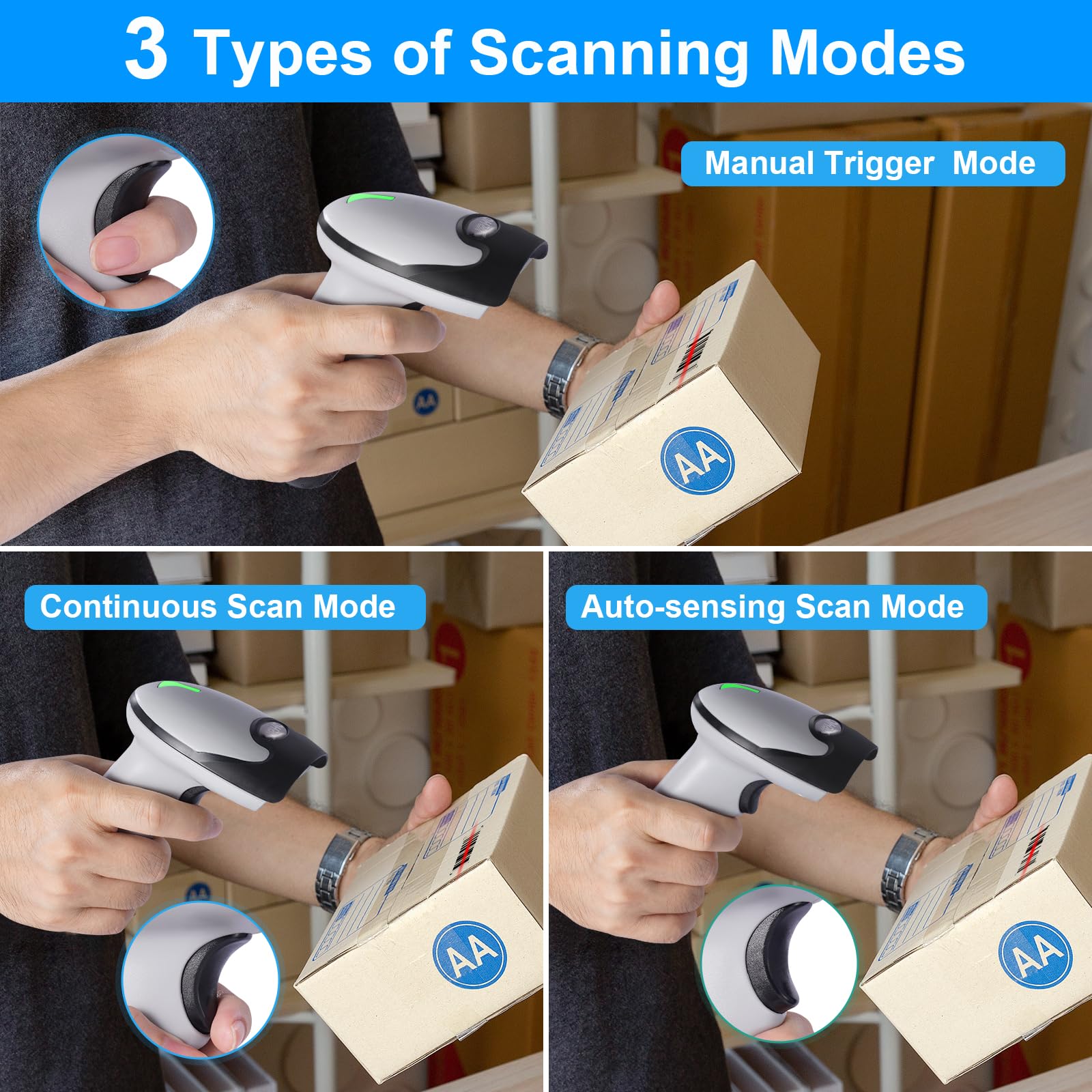 Barcode Scanner with Stand, JRHC Wireless 1D Laser Bar Code Scaners 2.4G Wireless & USB Wired Connection Plug and Play Handheld Bar Code Reader