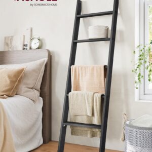 VASAGLE Blanket Ladder Decorative Farmhouse for The Living Room, 5-Tier Ladder Shelf, Ladder Rack for Storage and Decor, Ebony Black ULLS018B56