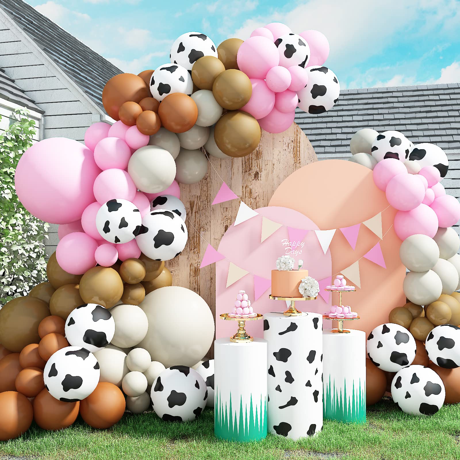 121 Pcs Cow Print Balloon Arch Kit, Pink Nude Brown Tan Apricot Cow Balloon Arch Garland Kit Different Sizes, Balloons Garland Kit for Farm Party Cowboy Party Dcorations Baby Shower Birthday Party