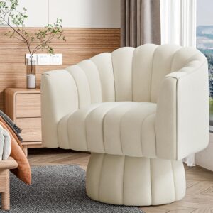 Accent Chair Mid Century 360 Degree Swivel Chair,Modern Lounge Sofa Round Barrel Chair with Wide Upholstered,Fluffy Velvet Fabric Chairs for Home Sofa Living Room/Bedroom/Waiting Room (Beige)