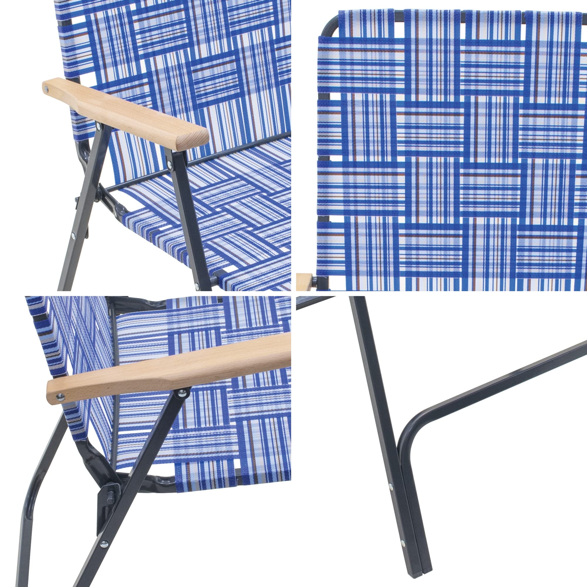 Garden Elements Folding Outdoor Patio/Lawn Pool Chair Grey with Blue Woven Fabric and Arm Rests (2 Pack)